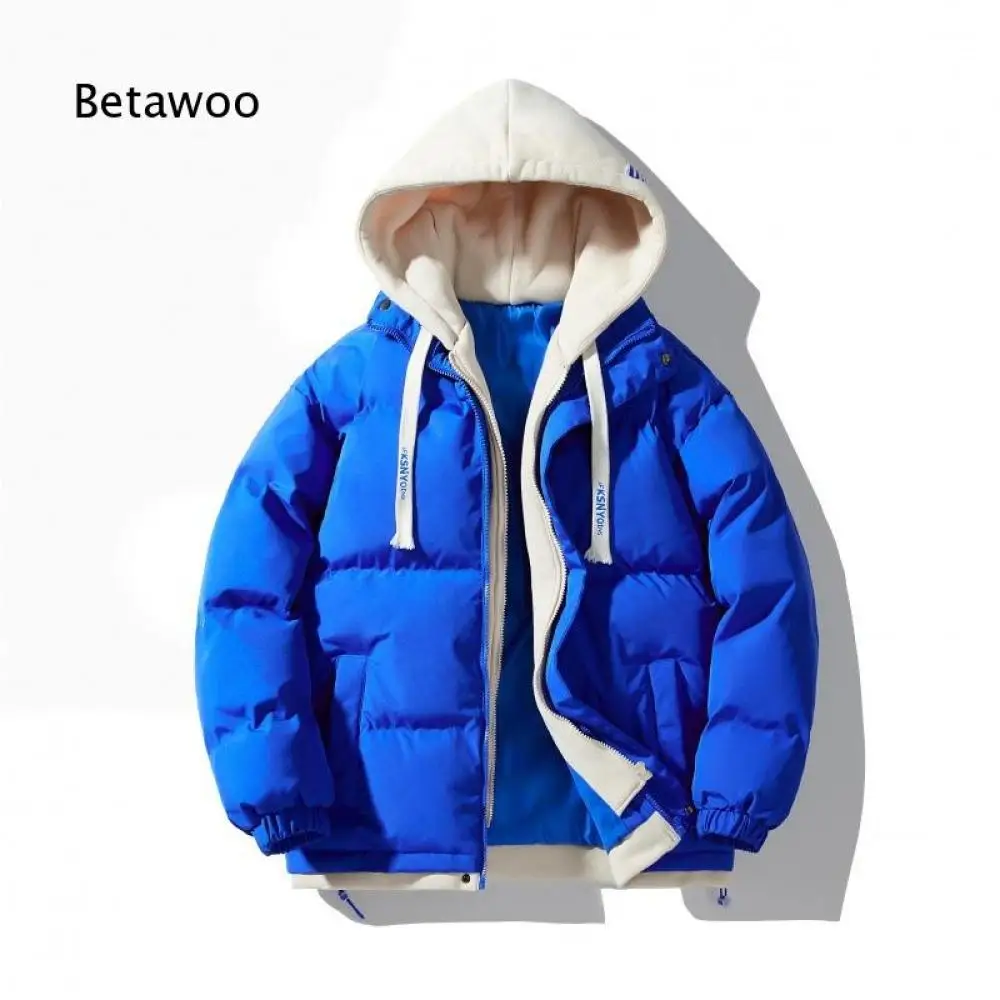 Autumn Winter Mens Quilted Padded Coat Hooded Design Relaxed Fit Elastic Cuffs Drawstring Hem Side Pockets Warm Outer Garment
