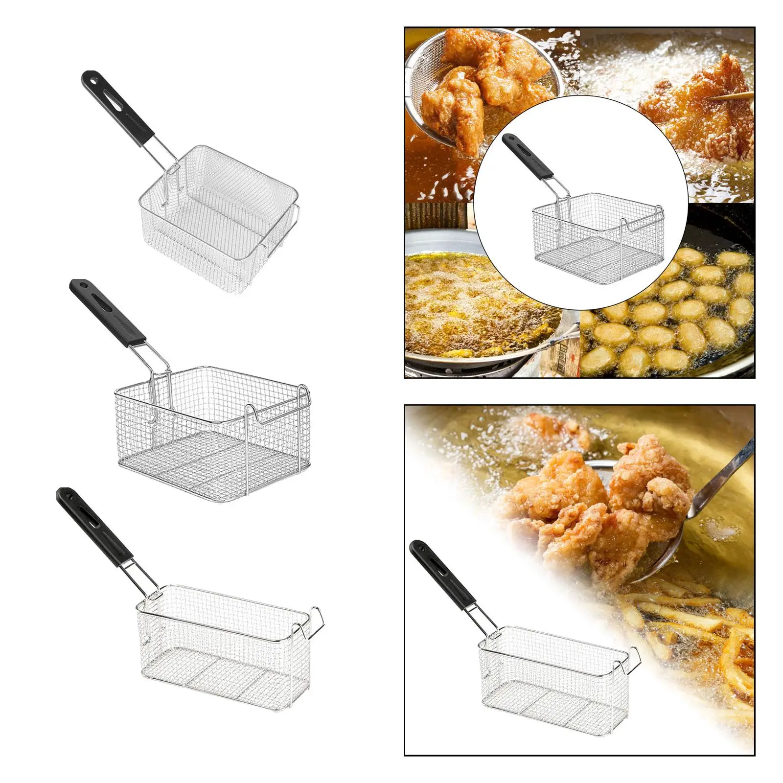 Fryer Basket with Handle Hanging Multipurpose French Fries Basket Stainless Steel for Barbecue Chips Onion Rings Home Cafe