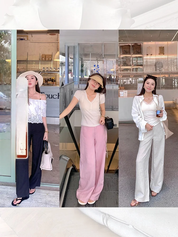 

Женские летние льняные брюки с высокой талией, прямого кроя, повседневные, новый дизайн, удобные, свободные, длинные