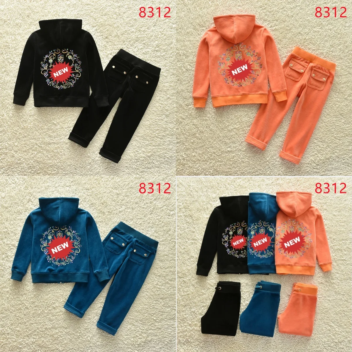 JUICY Kids Velvet Tracksuit Children Suit Fall/Winter Girl Clothing Set Velour Sweatshirts and Pants Two Piece Children Suit