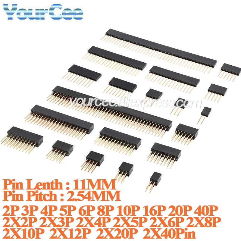 10pcs/5pcs 2.54mm Single/Double Female Socket Connector 11MM Length Pin 40P 20P 16P 10P 8P 6P 5P 4P 3P 2P Straight Needle Base