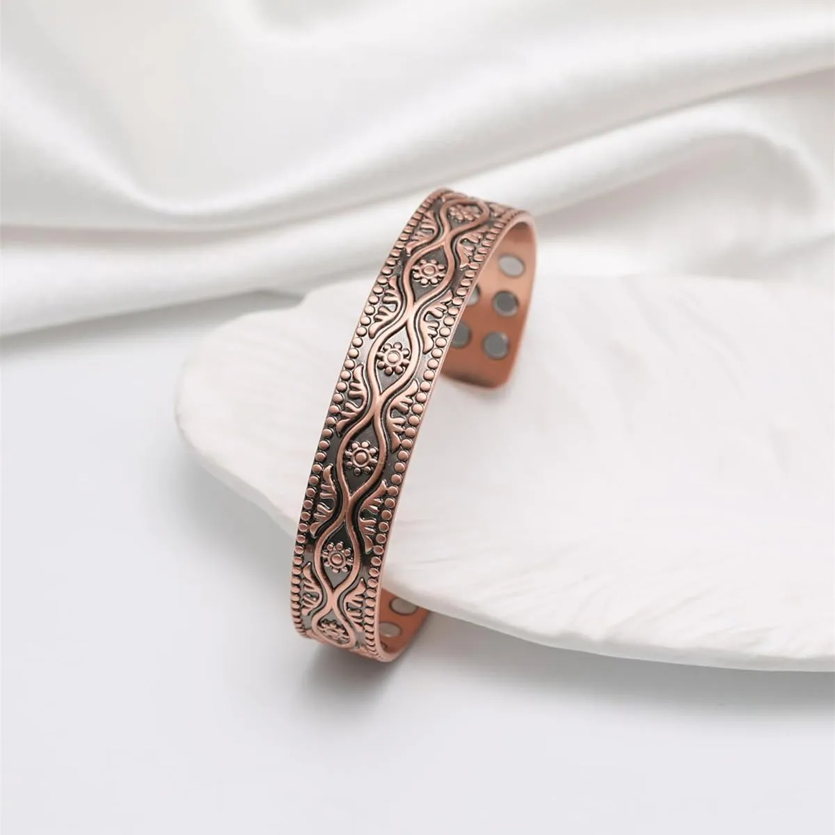 ARADOO Evil Eye & Arabesque Pure Copper Bracelet for Men Women with Ultra Strength Magnetic Cuff Bangle Life Tree Jewelry Gifts