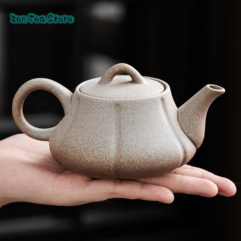 Rough Pottery Pumpkin Teapot Household Chinese Single Pot Manual Rough Pottery Filter Pot Japanese Tea Brewing Teapot