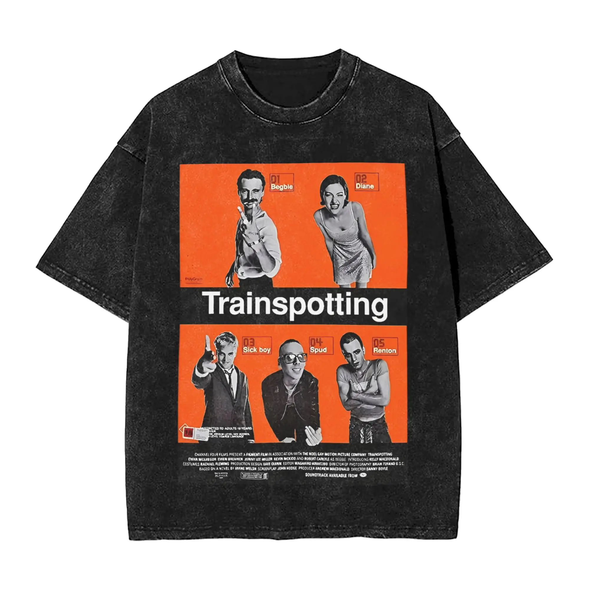 Trainspotting Film Men's T Shirts Washed  Novelty Tees Short Sleeve Round Collar T-Shirts 100% Cotton Printing Clothing