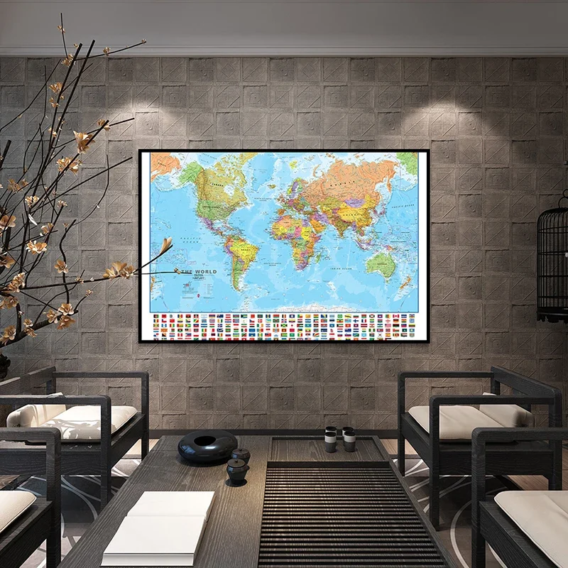 59*42 ซม.แผนที่โลกภาษาอังกฤษ Wall Decor World แผนที่โปสเตอร์คลาสสิกแขวนภาพวอลเปเปอร์อุปกรณ์สํานักงานโรงเรียน