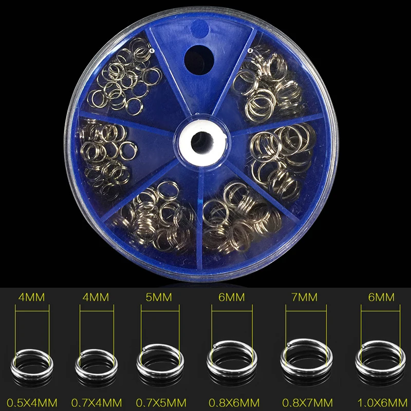 

115pcs High Carbon Stainless Steel Double Loop Fishing Ring 6 Size Mixed Split Clip Quick Change Hook Connector with Box