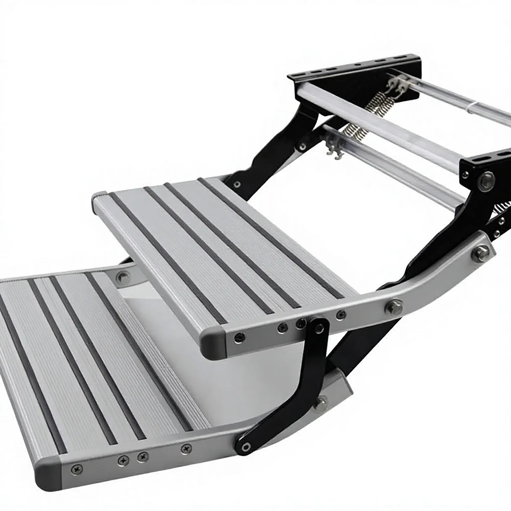 Manual Foldable Double Aluminum RV Step Anti-slip Door Pedal440lbs Load RV Accessories ForCamper MotorhomeCaravan Travel Trailer