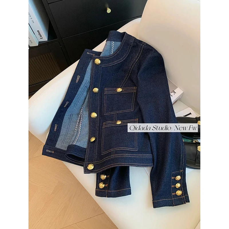 S-3Xl Vintage Cropped Denim Jacket Women Streetwear Pockets Patchwork Jeans Coat Ladies Korean Elegant Casual Chic Outerwear New