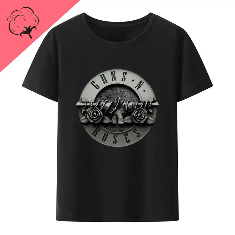 Guns N Roses Theme 100%Cotton Summer O-neck Print Streetwear T Shirt Male Harajuku Short Sleeve Tee Men Clothing Y2k Tops Gym