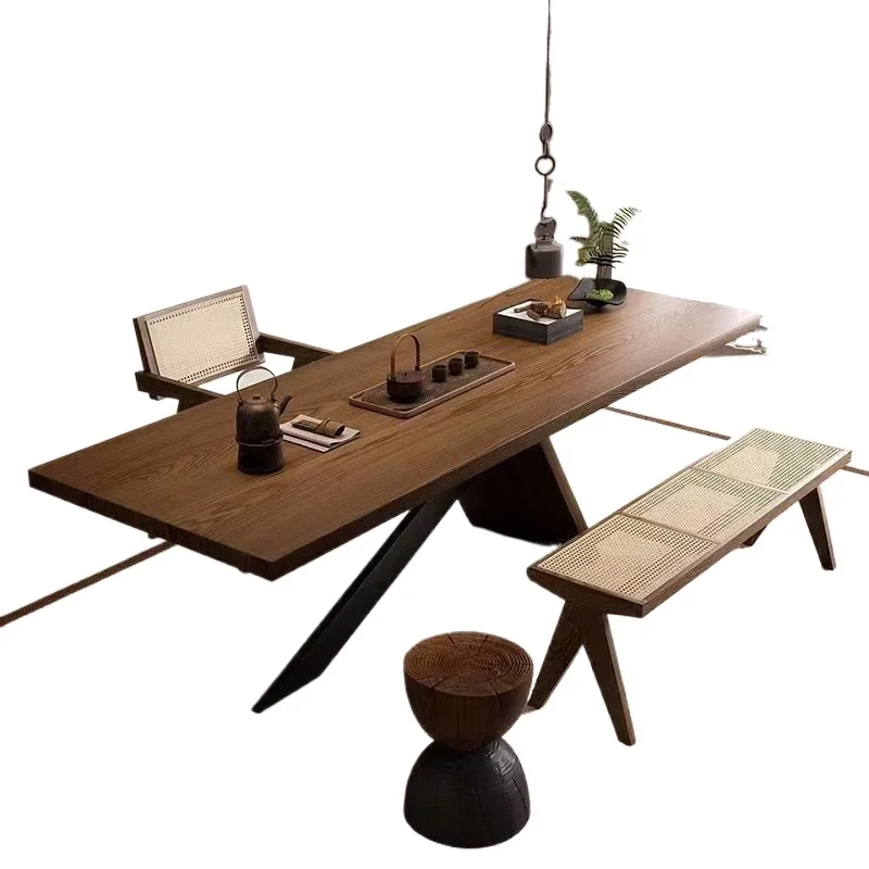 

Solid wood tea table tea table wabi wind home living room office modern simple tea table and chair combination
