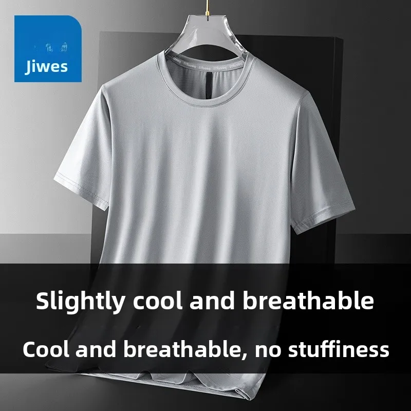 

Летняя тонкая футболка Jeanswest для мужчин из ледяного шелка, быстросохнущая, спортивная, свободного кроя, с круглым вырезом, модная повседневная одежда