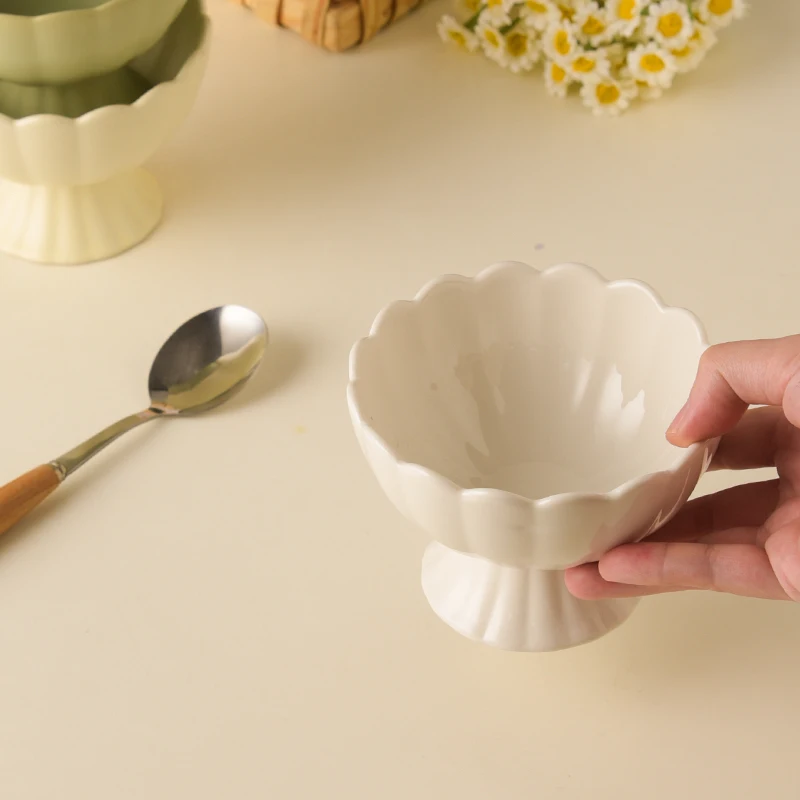1PC ceramic high legged bowl, 200ml/7.5oz dessert bowl, used for smoothies, jam, ice cream bowls