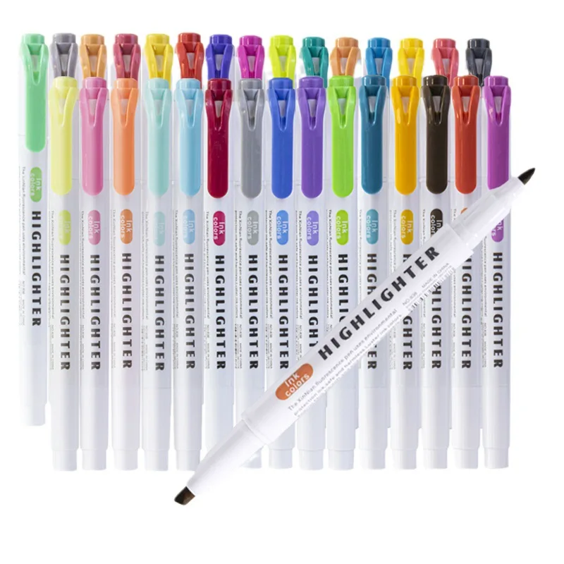 

15Color Cute Double Head Highlighter Pen Journal Fluorescent Pastel Drawing Markers Pen Hand Account Marker Student Art Supplies