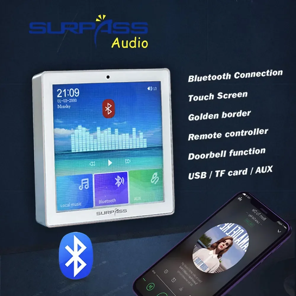 Smart Home Audio 4 Channel Wireless Blue tooth Screen Flush-mounted Radio USB Amplifier