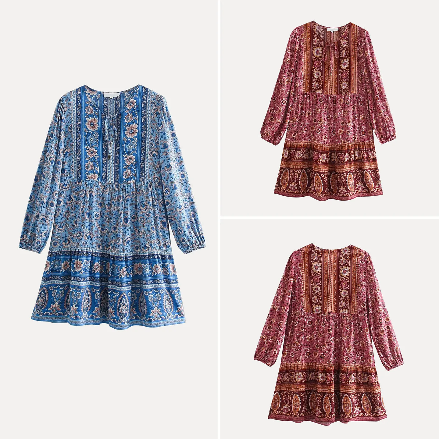 

Slimming Casual Summer Dress 2026 New Style Loose Fit Floral Print Long Sleeve Two Color Women's Fashion Dress for Ladies