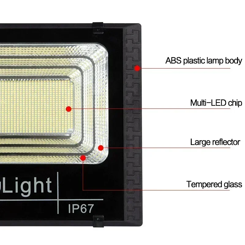 Projecteur solaire à LED avec télécommande, réflecteur étanche, extérieur, 50W, 100W, 200W, 300W, 500W, 62