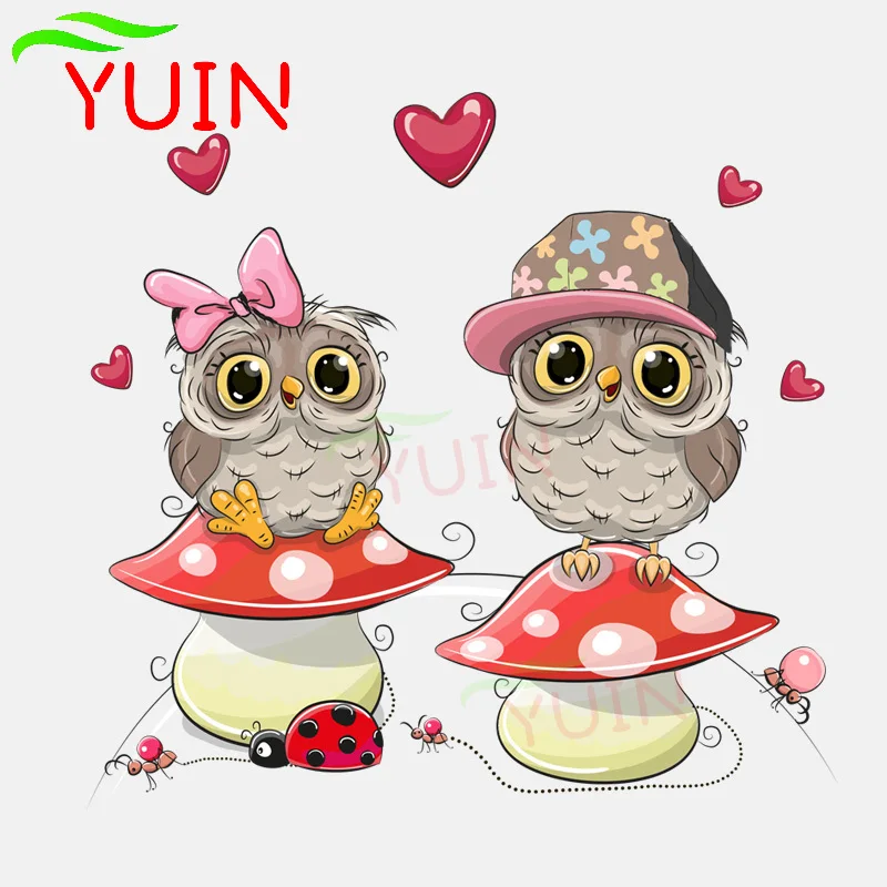 YUIN Cute Mushroom on The Owl Car Sticker High Quality Anime Auto Accessories PVC Graphic Decorative Waterproof Decal 16*15cm