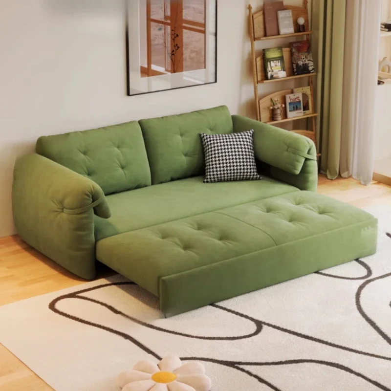 Modern Velvet Green Sofa Bed European Designer Double Living Room Couch Puffs Bedroom Lounge Divano Soggiorno Home Furniture