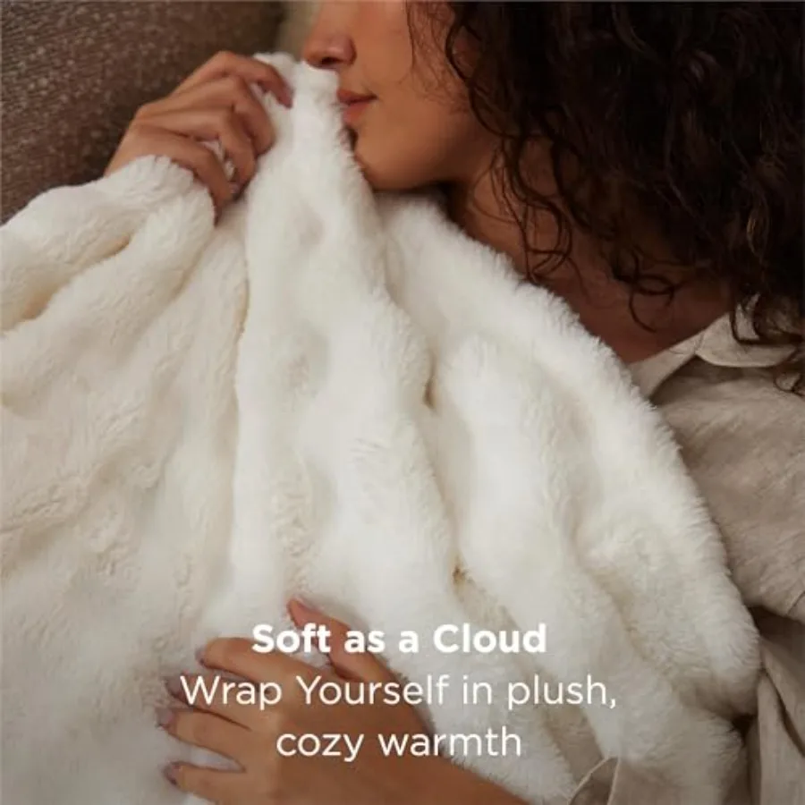 3D Fleece Bubble Blanket for Couch - GentleSoft Cute White Throw Blanket for Sofa Bed Room Decor - Luxury Soft Cozy Cloud Blank - view 2