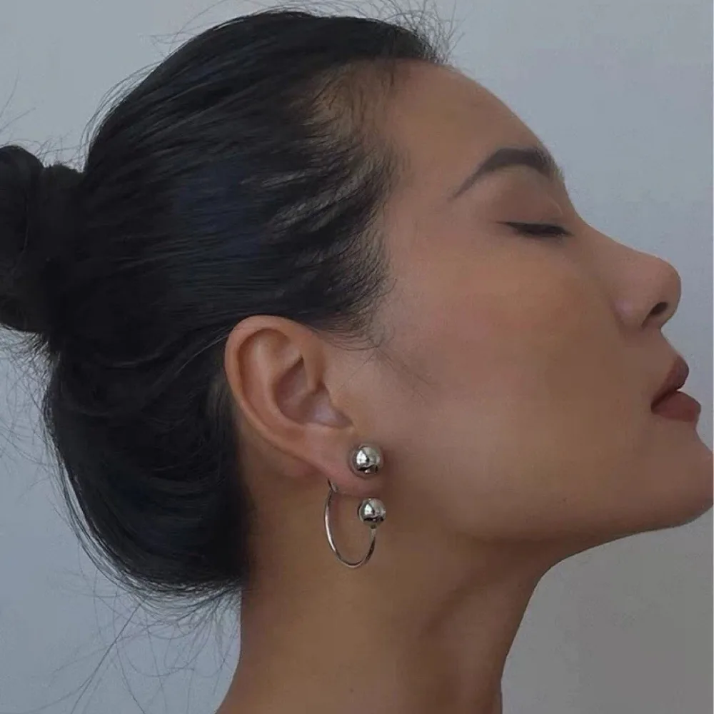 Fashion Irregular Front Back Earrings Texture Geometric Round Bead Earrings Semi-circular Ear Ornaments Handmade Jewelry