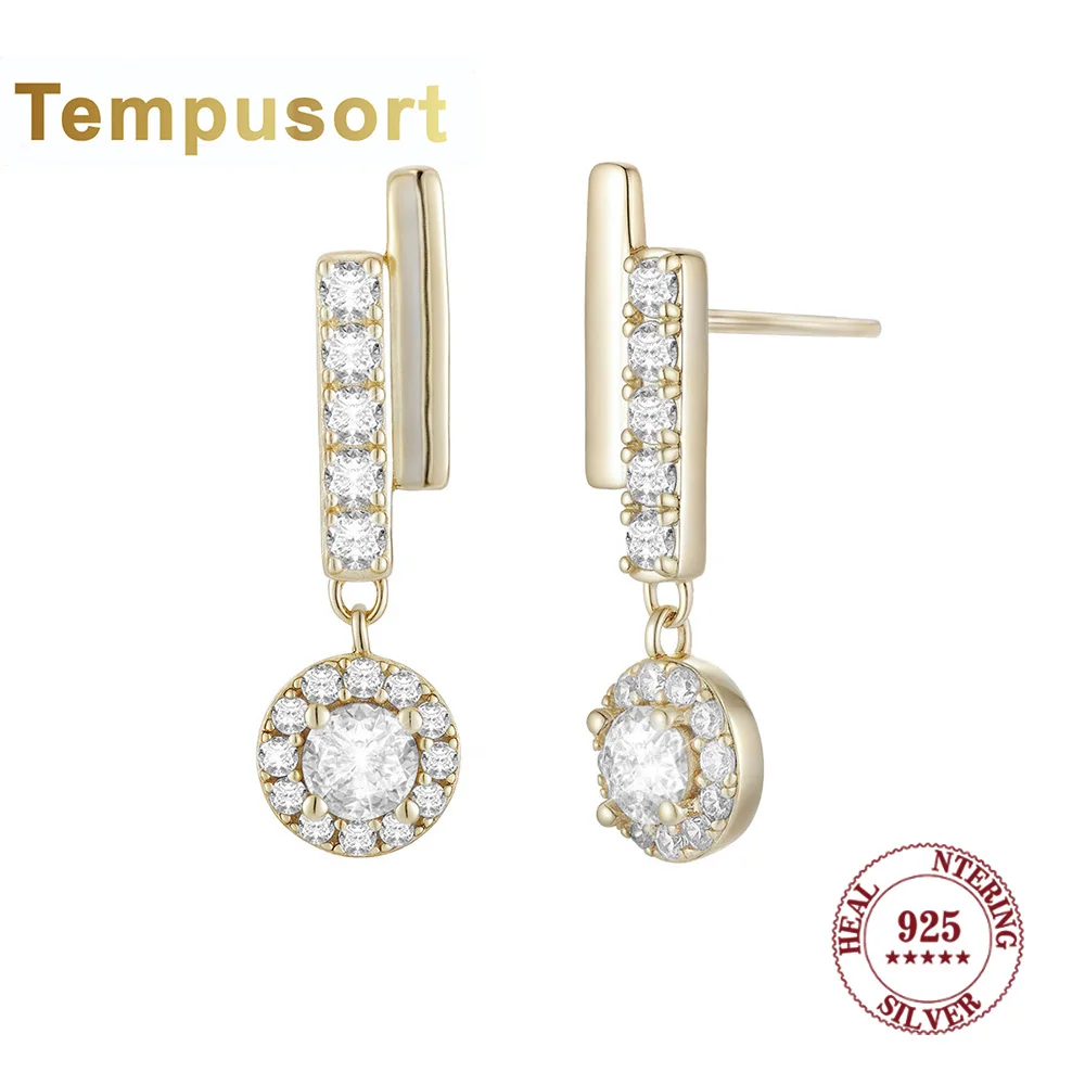 

Tempusort 925 Sterling Silver Drop Earrings with Sparkling Cubic Zirconia Bar&Round Design Elegant Jewelry for Women Daily Wear