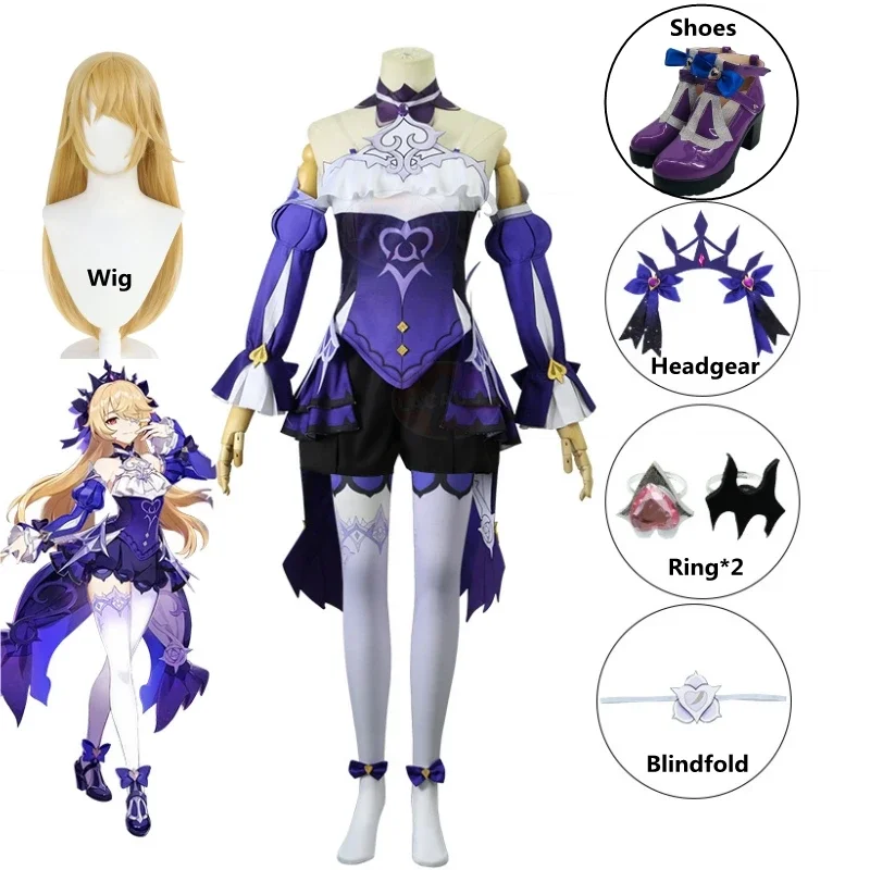 Game Genshin Impact New Fischl Cosplay Costume Fish A Always Night Dream Amy Gothic Costume Skin Moon City Wig Outfits