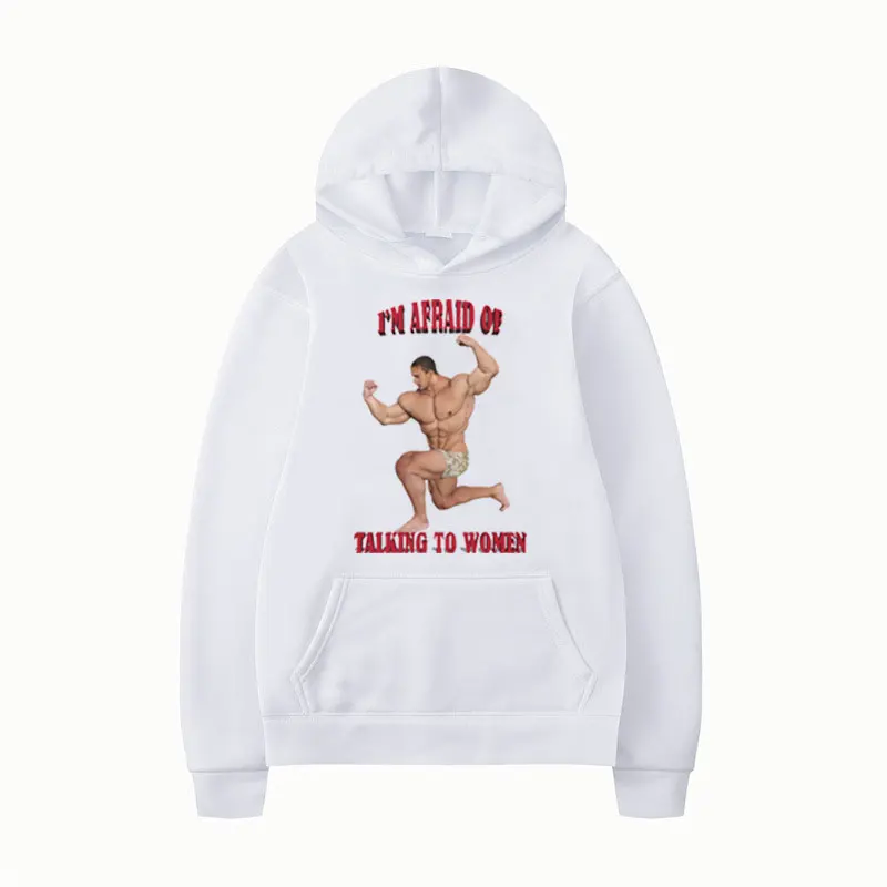 Funny Afraid of Women Graphic Printing Hoodies Men Women Hip Hop Vintage Oversized Sweatshirts Y2k Streetwear Fleece Pullover