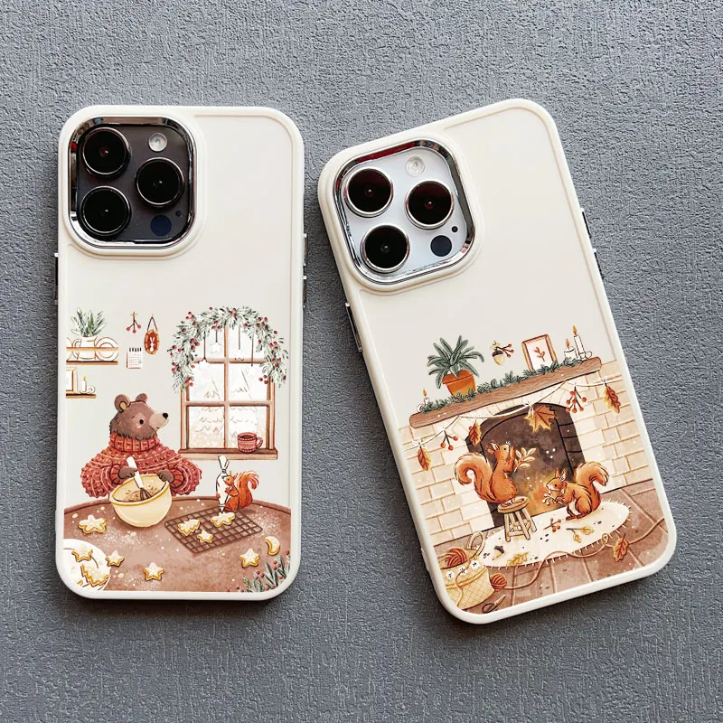 Cartoon Animal Bear Fox Squirrel Silicone Phone Case For iPhone 16 11 Case iPhone 15 16 14 13 12 Pro Max Plus X XR XS Back Cover