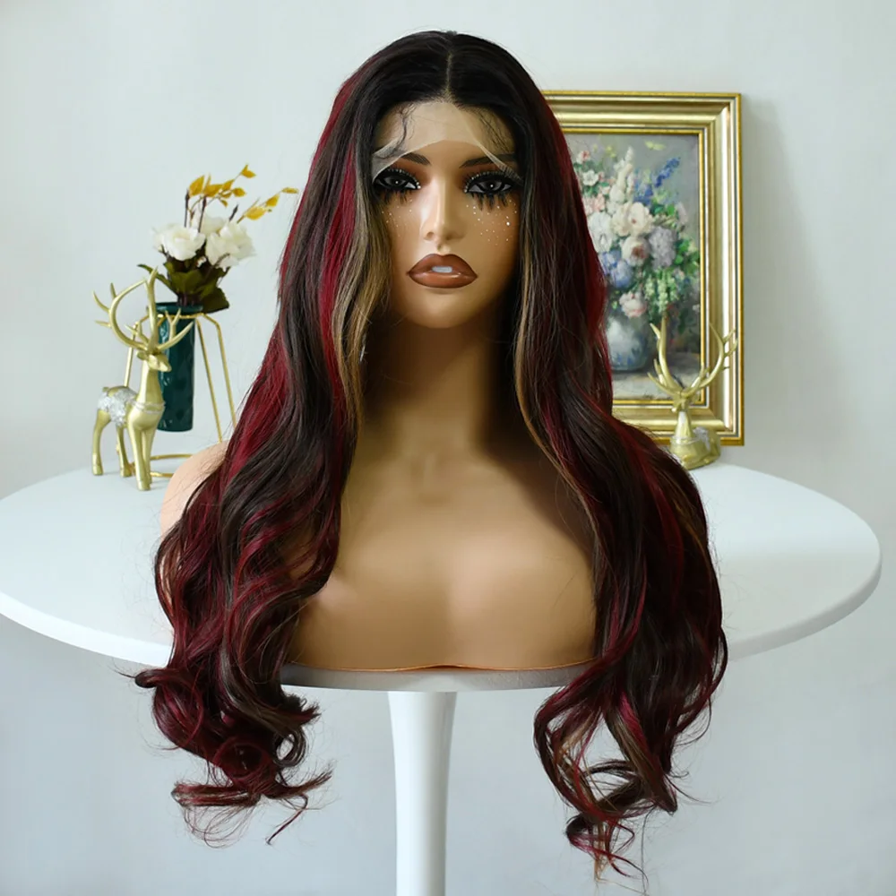 أسود شقراء تسليط الضوء على شعر مستعار أحمر الجسم موجة Hd شفافة الدانتيل الباروكة الأمامية 13x4 شعر مستعار موجة عميقة قبل قطعها الدانتيل الجبهة شعر مستعار اصطناعي