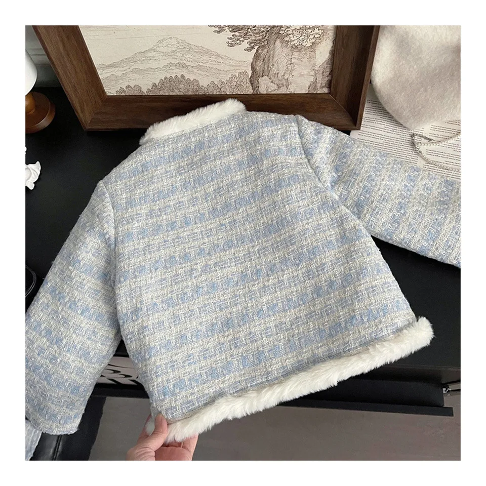 Kinderbekleidungssets Tweed-Duftanzug Fleece-Mantel + Plissierter Rock 2-teiliges Set Baby-Mädchenkleidung Kinderkleidung 2 bis 7 Jahre – Detail 6