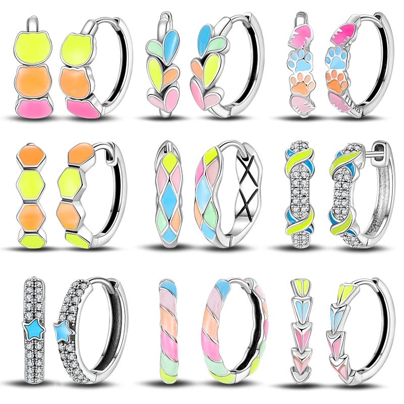 925 Silver Silver Color Cute Colorful Cat Claw Heart Shaped Luminous Earrings For Women Fashion Party Valentine\'s Jewelry Gifts