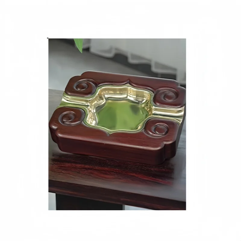 

Small Chinese-style metal ashtray, retro high-end smoking accessories, made of rosewood and purple sandalwood for cigar use