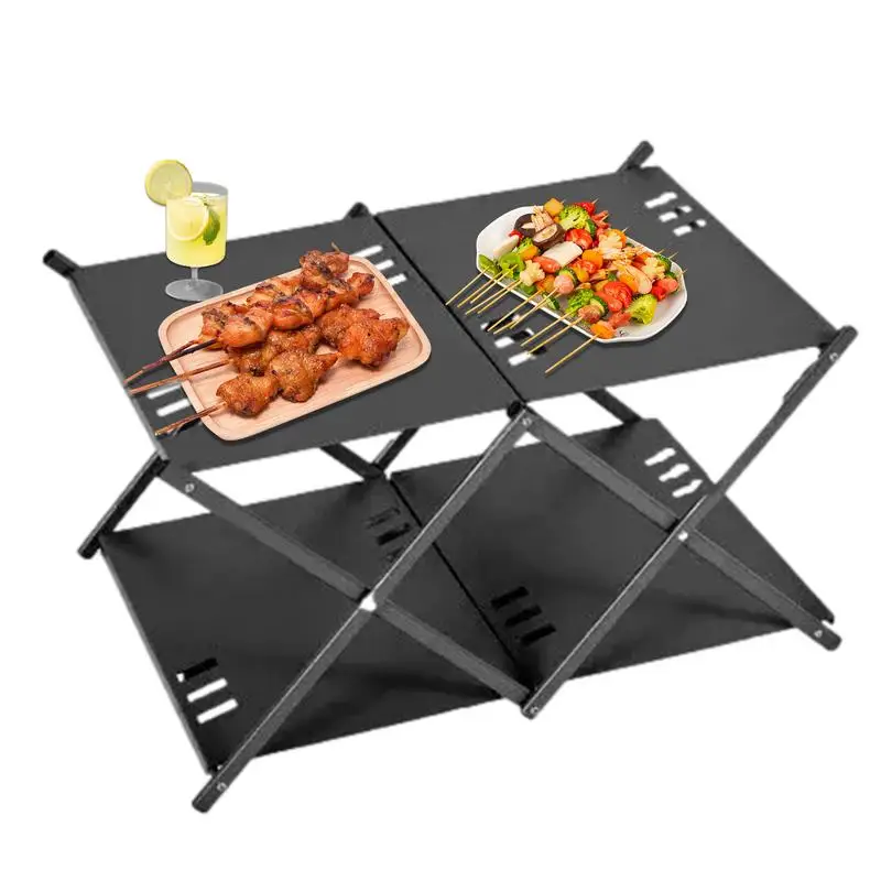 

Folding Camping Table Outdoor Storage Rack Grill Tables 2 Layers Storage Shelf Aluminum Alloy Camp Table Foldable Table Portable