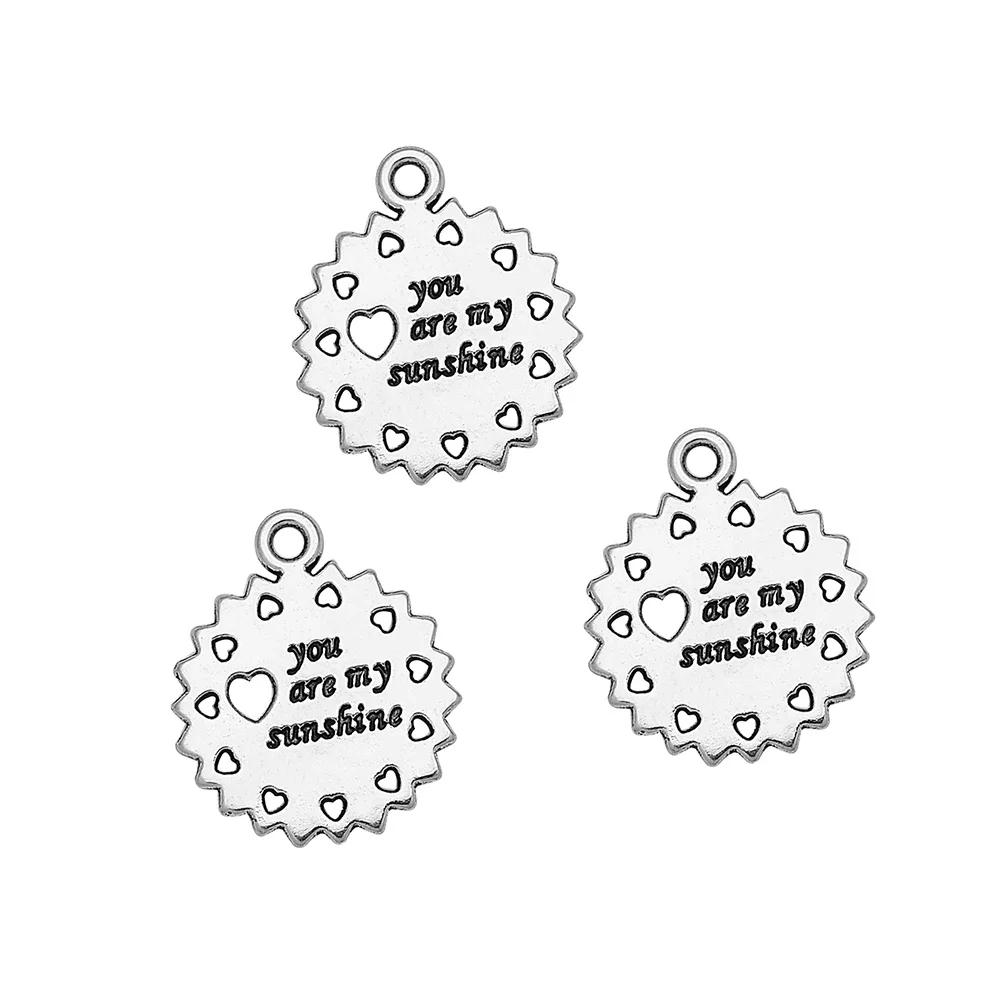 Antique Silver Plated You Are My Sunshine Charms Heart Pendants For DIY Jewelry Making Supplies Creation Bulk Items Wholesale