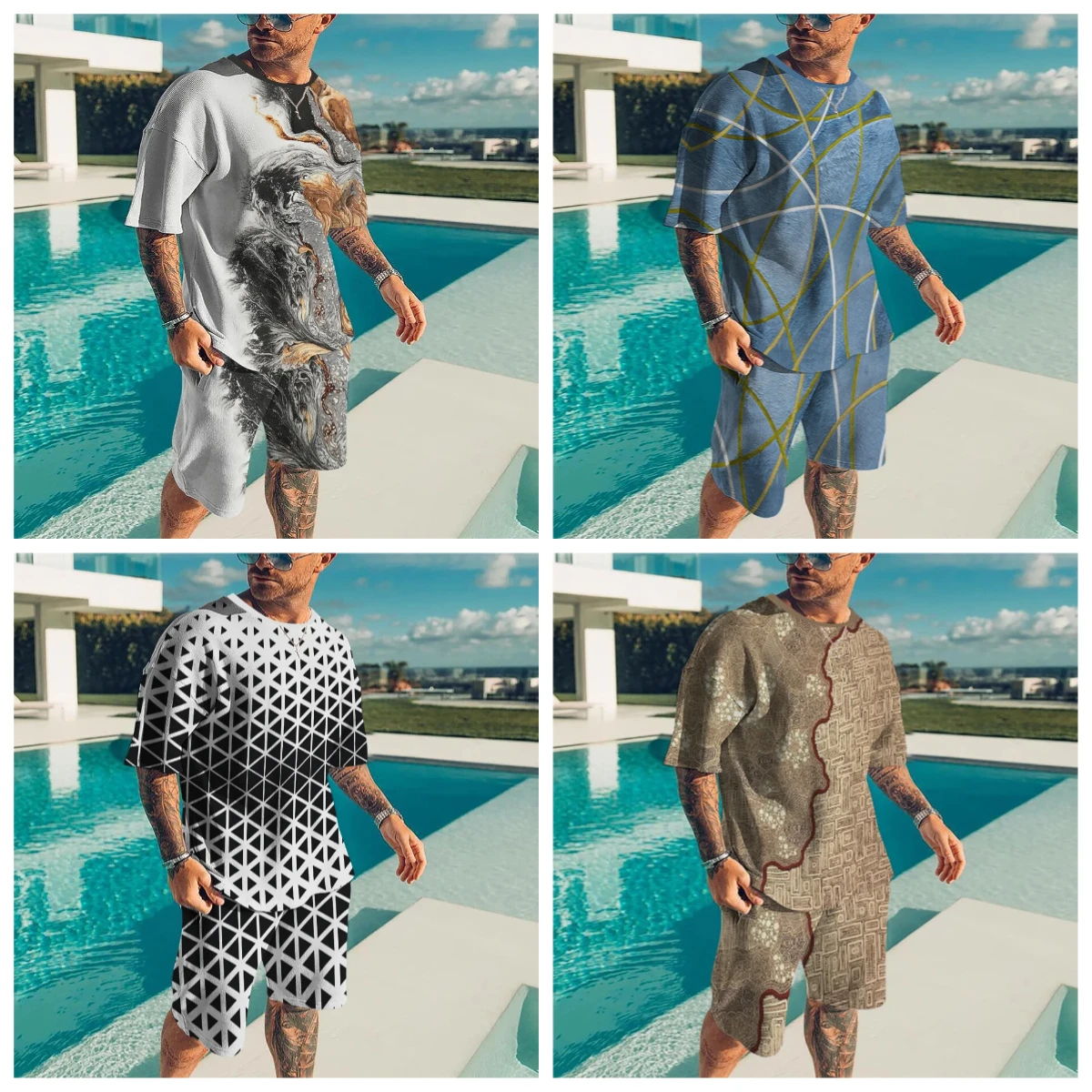 

25-26 Summer Hot-selling Fashion Trend Luxury Suit 3D Printing American Street Breathable Quick-drying T-shirt Shorts Set