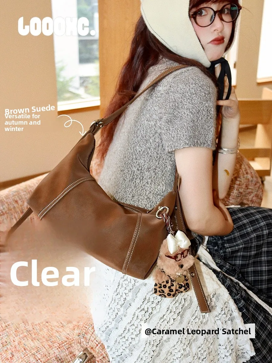 Caramel Leopard Underarm Bag Lightweight Brown Tote Crossbody Bag for Commuting Versatile Single Shoulder Sling Bag - view 5
