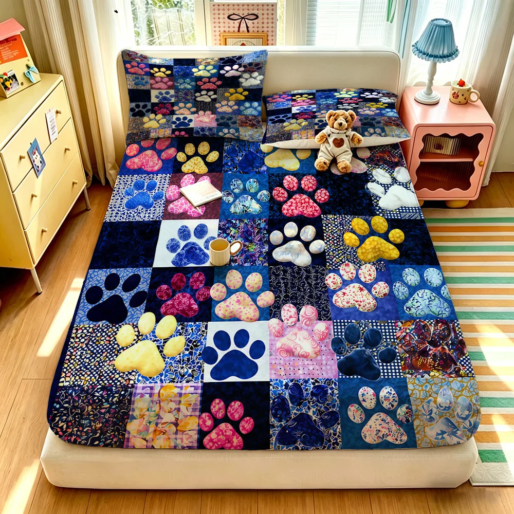 3PCS Multi Style Collage Paw Print Duvet Cover Bed Sheet Set No Filling 1 Duvet Cover 2 Pillowcases Soft Comfortable Machine