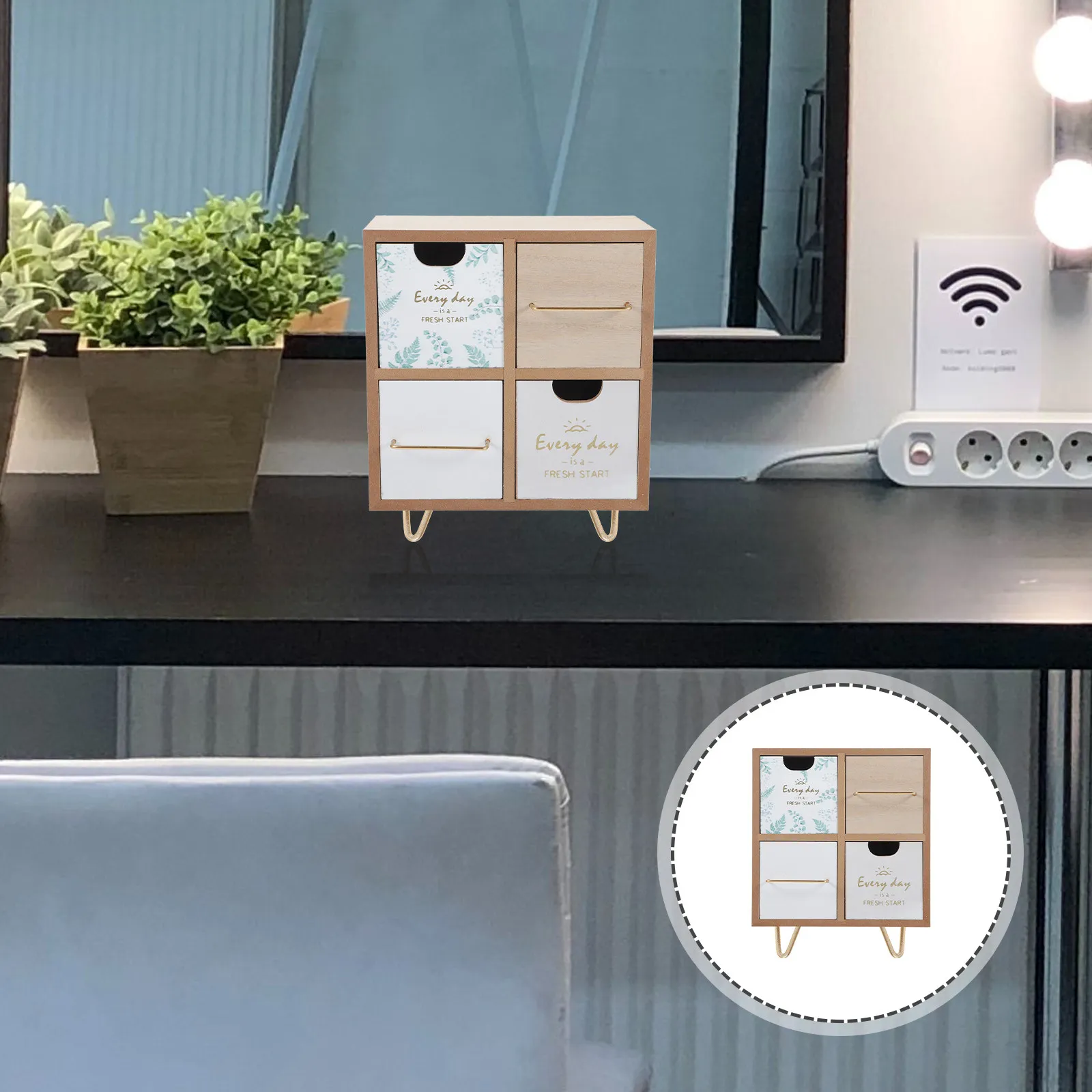 Desktop Drawer Style Storage Box Premium Wood Jewelry Organizer Cosmetics Holder Bedroom Vanity Organizer Makeup Brush Lipstick
