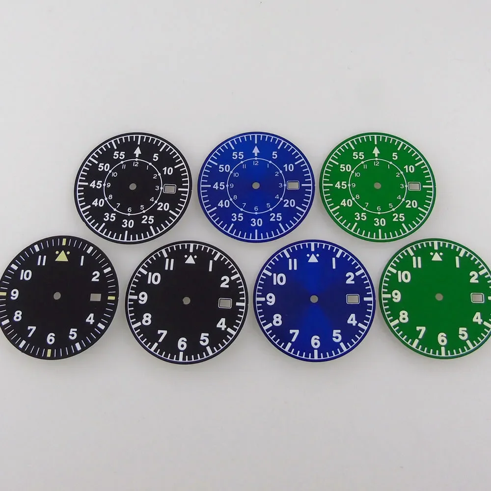 Tarcza zegarka Nologo Pilot 33.5mm do mechanizmów NH35 NH36 ETA2824 PT5000 ST2130 Miyota 8215, zielona luminescencja, części do zegarków typu diver field do modyfikacji