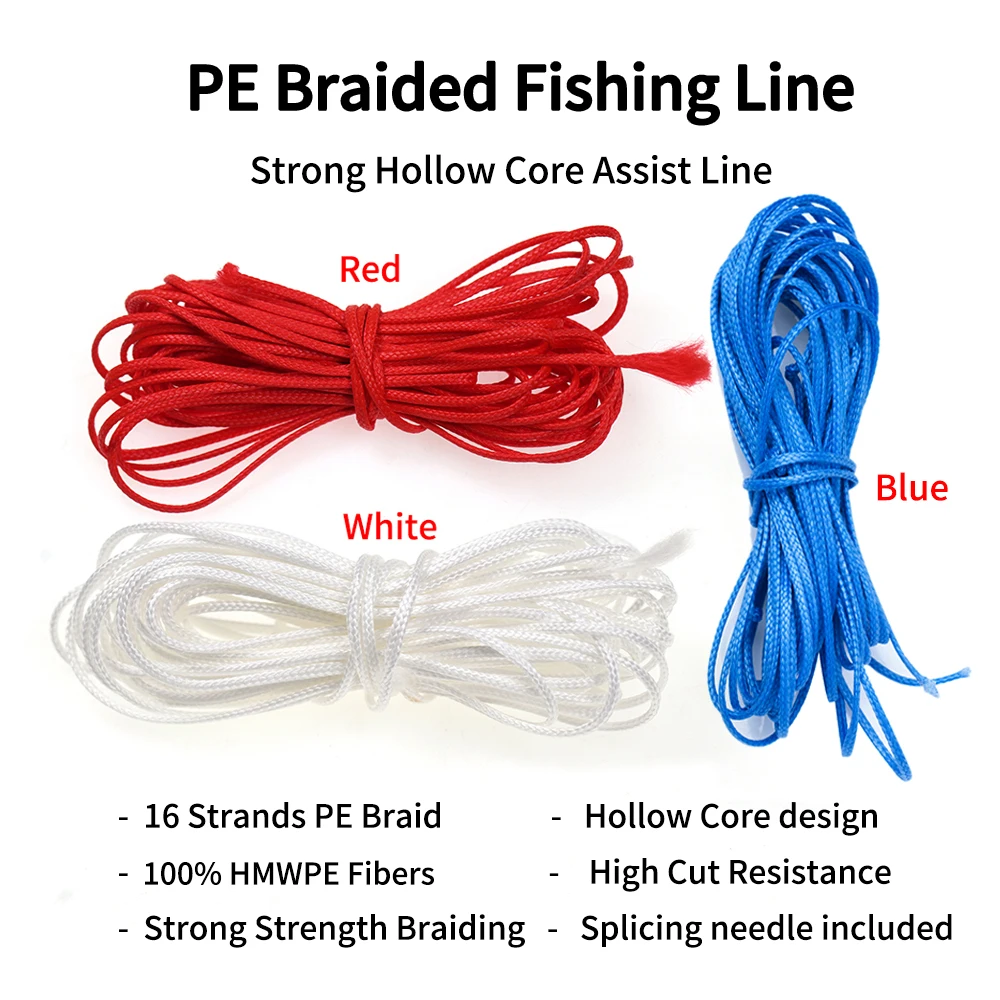 Elllv 5M 16 Strands PE Braided Line Strong Hollow Core Assist Rope for Binding Jigging Hook Saltwater / Diving Spear Fishing