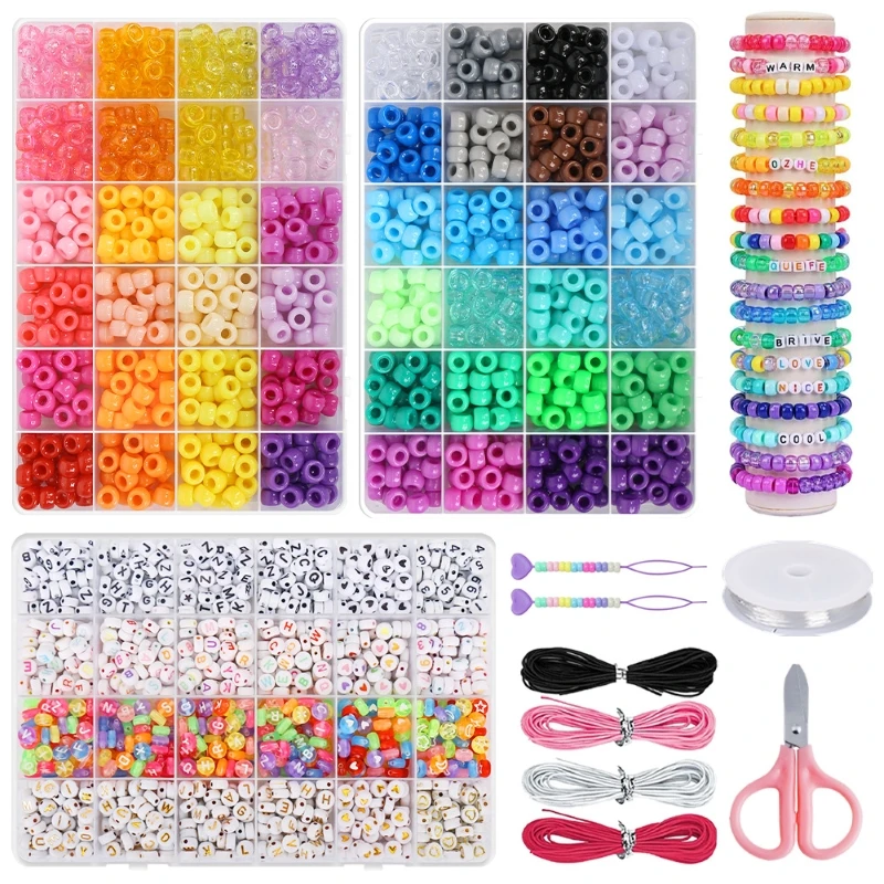 

Pony Beads for Friendship Bracelets Making Kit, 48 Colors 9x6mm Plastic Beads with Alphabet Letters for Kids Jewelry DIY Crafts