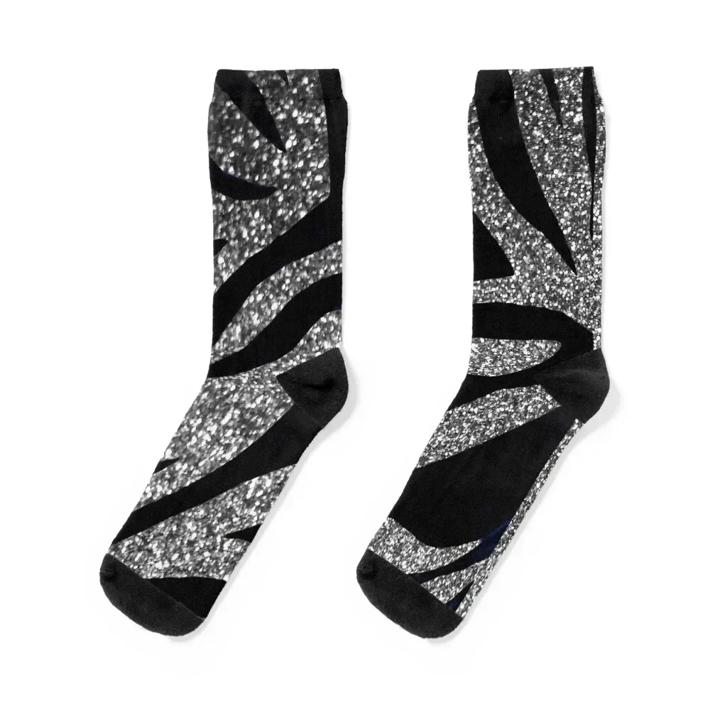 Silver Glitter Zebra Print Socks sheer funny sock compression Antiskid soccer Socks Women Men's