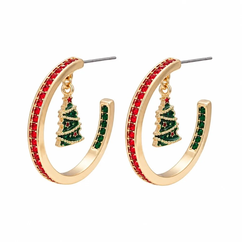 Luxury Style Christmas C Earrings Exquisite Durable Alloy Winter Hoop Jewelry Lightweight Vibrant Glaze Xmas Tree Studs