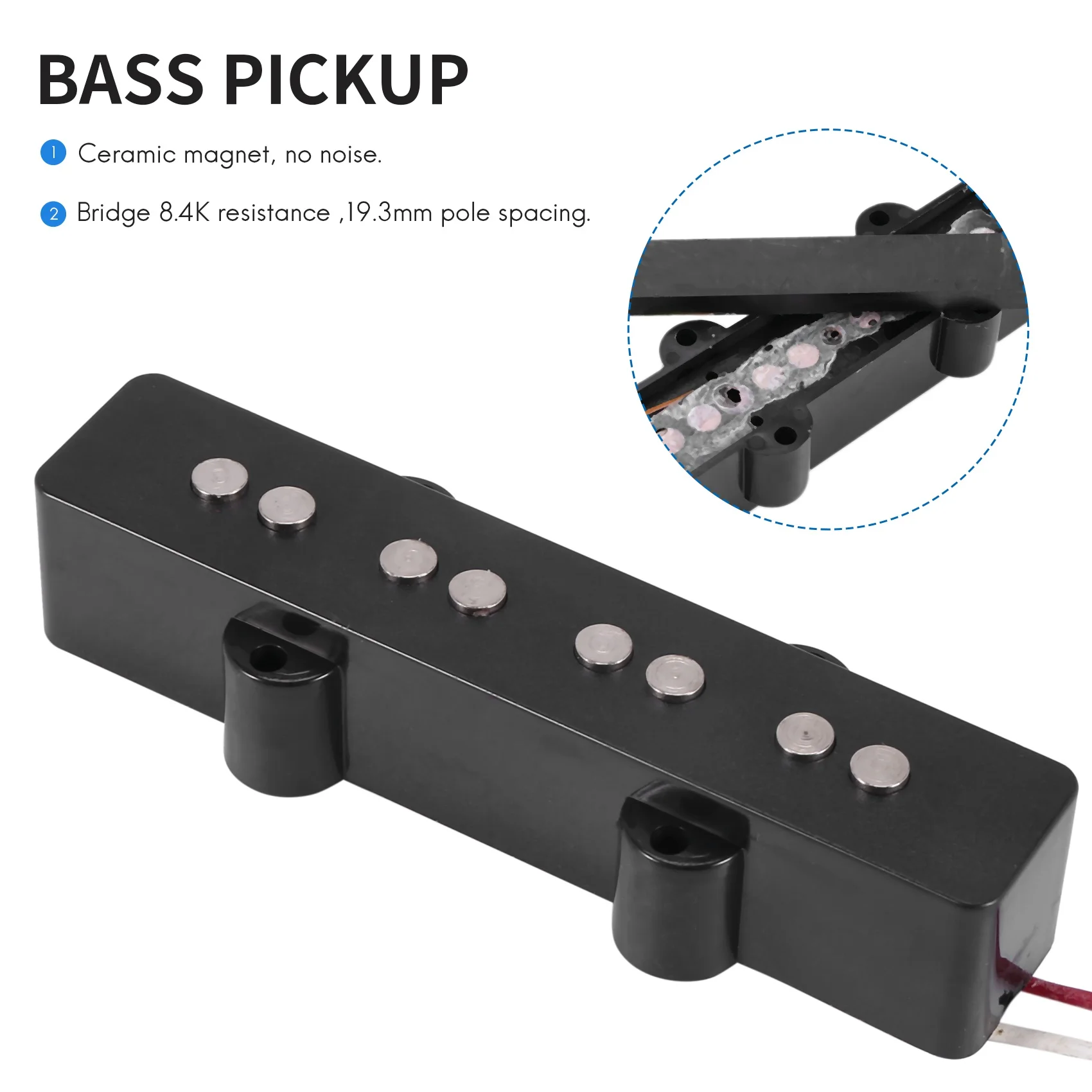 Pro Electric Bass Open Type Noiseless Bridge Pickup For 4 String Jazz Bass Jb Style,Black 95x18.3Mm