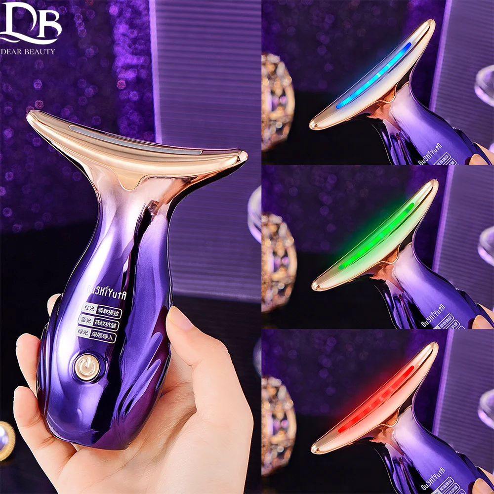 Beauty Neck Device Microcurrent Facial Massager Lifting Firming Introduction Three-color Phototherapy Rejuvenation Skin Care