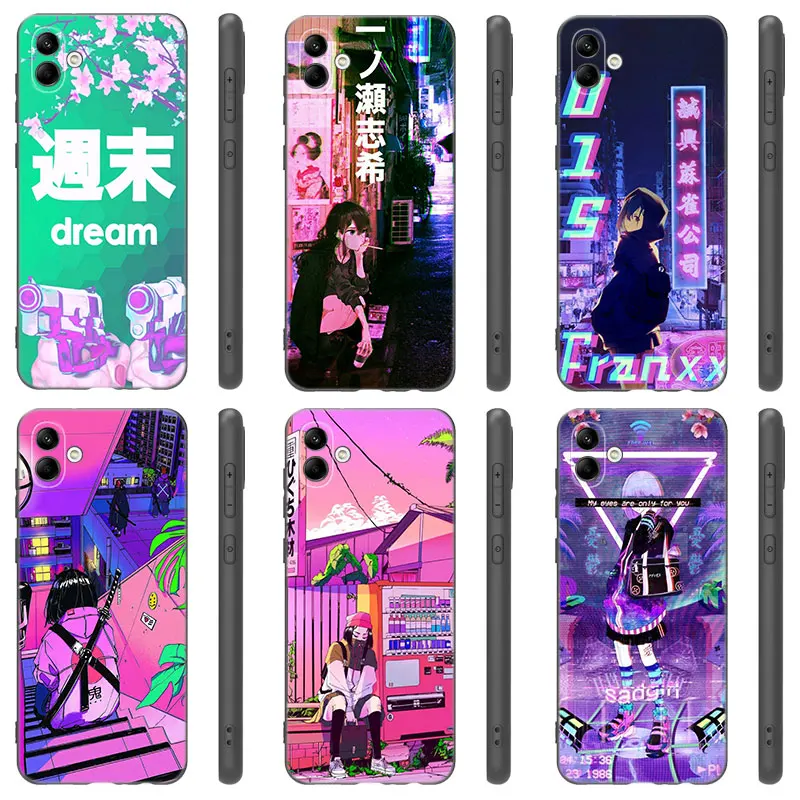 Anime Vaporwave Glitch Black Phone Case For Samsung Galaxy A01 A03 Core A04 E A02 A05 A10 A20 A21 A30 A50 S A6 A8 Plus A7 2018