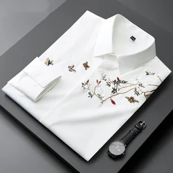 2024 New Spring and Autumn Fashion Advanced Chinese Style Embroidered Polo Collar Non Iron Slim Fit Casual Loose Shirt for Men