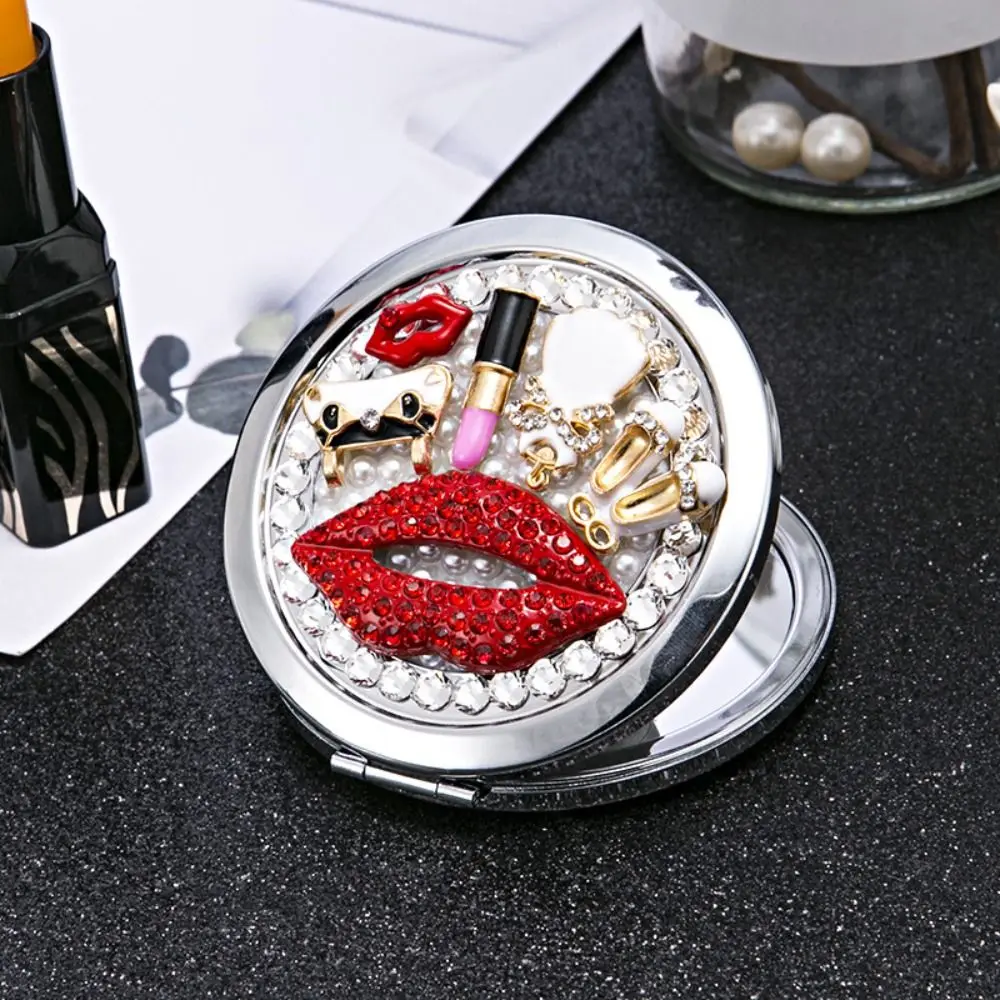 Metal Exquisite Mirror Creative Gliter Lip Pocket Mirror Elegant Double-sided Portable Mirror Children