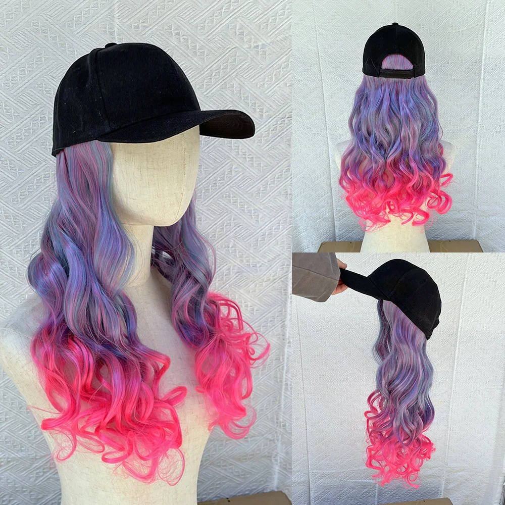 

Black Women Long Wavy Synthetic Hair Hat Wig Full Head Coverage Sun Protection