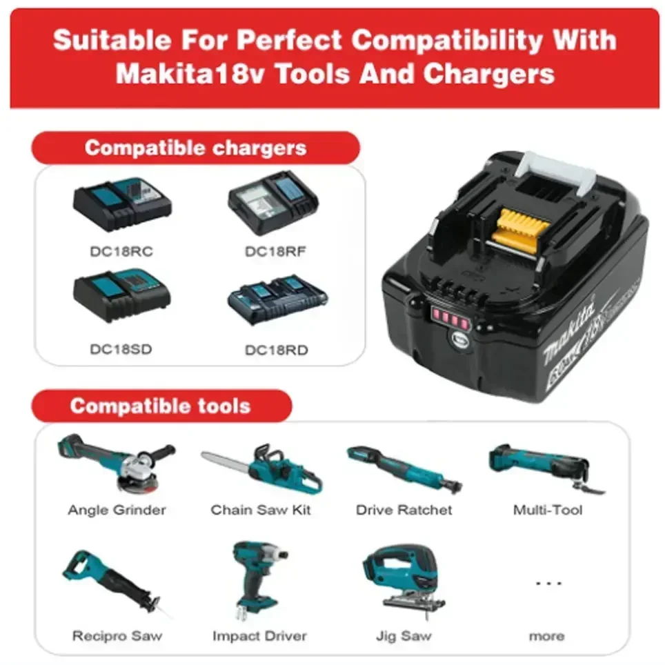 100% Originele Makita 18V 6.0ah Batterij Voor Makita 18V Bl1830b Bl1860b Bl1860 Bl1840 Bl1850 Bl1815 Vervangende Lithiumbatterij